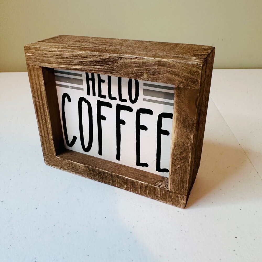 Rustic Hello Coffee Sign Decoration Farmhouse Coffee Station Sign Coffee Lover